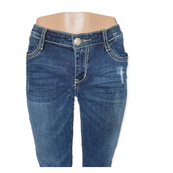 Seven7 Mid Rise Bootcut Flare Rhinestone Pocket Medium Wash Jeans Size 32 - Picture 3 of 12